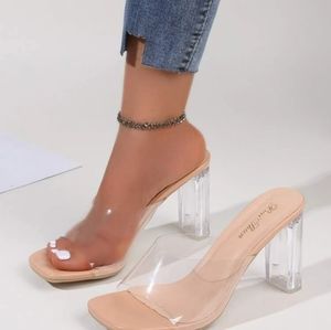Clear Chunky Heeled Sandal Mules
